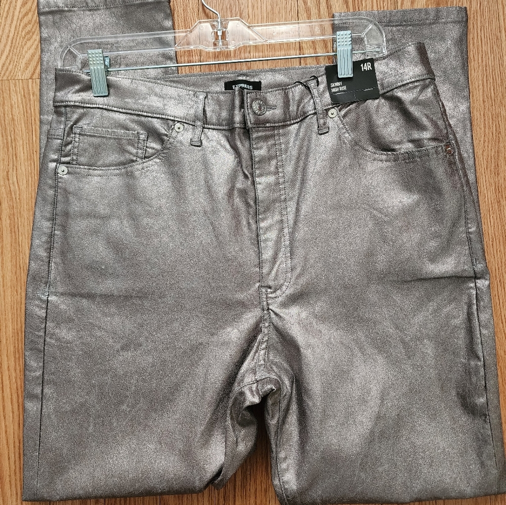 Express Silver Coated Pants - Size 14
